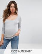 Asos Maternity Top With Square Neck And Long Sleeve - Gray