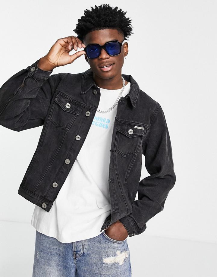 Liquor N Poker Trucker Jacket In Washed Gray Denim - Part Of A Set-grey