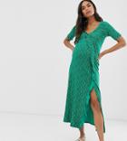 Asos Design Maternity Long Sleeve Wrap Maxi Dress In Ditsy Print - Multi