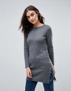 Qed London Sweater With Tie Side Detail - Gray