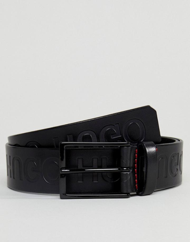 Hugo Leather All Over Reverse Logo Belt In Black - Black