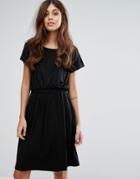 Warehouse T-shirt Dress With Ruched Waist - Black