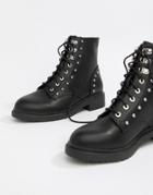 Miss Selfridge Lace Up Military Boots With Stud Detail In Black - Black