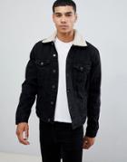 New Look Denim Jacket With Fleece Collar In Washed Black - Gray