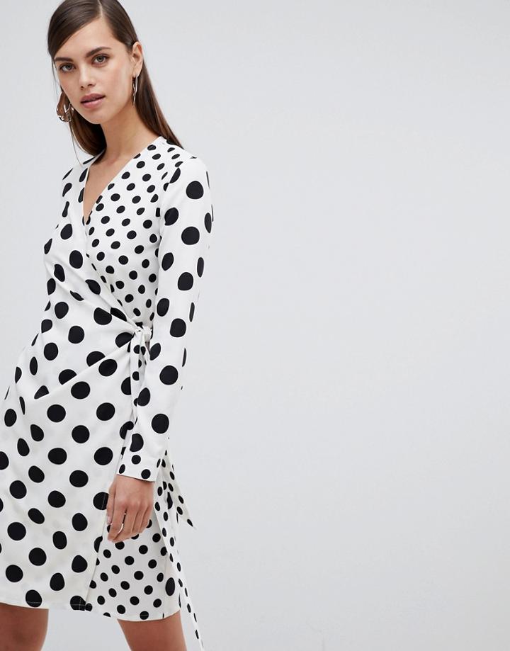 Unique 21 Polka Dot Long Sleeve Wrap Dress - Multi
