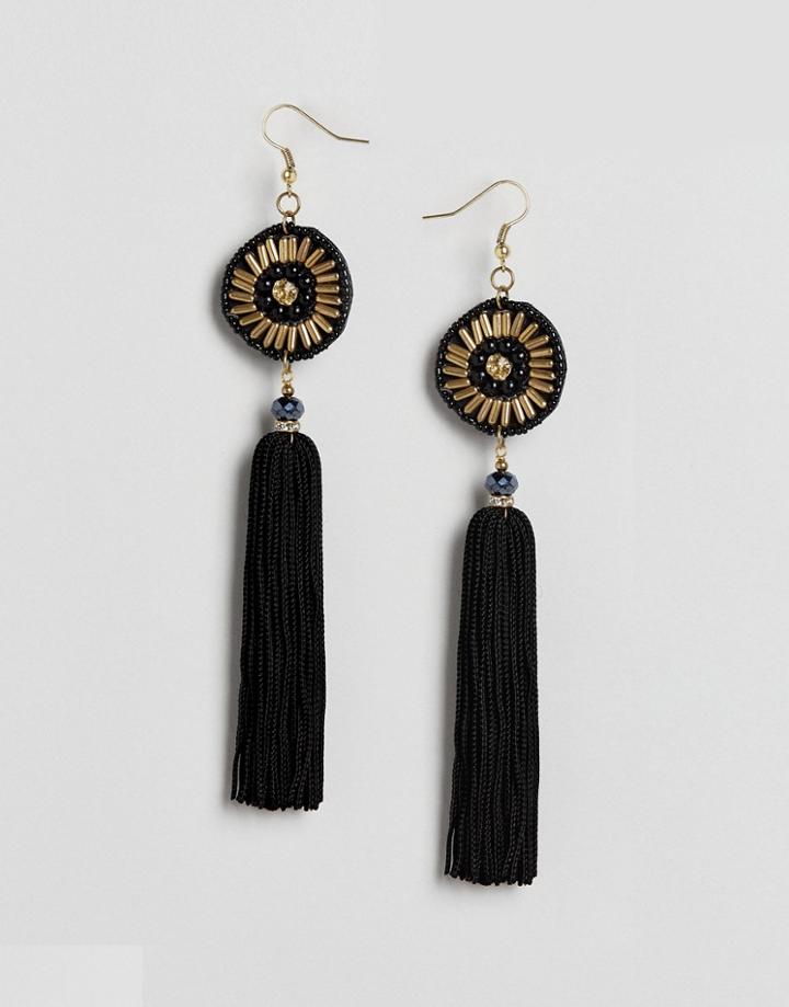 Asos Beaded Disc And Tassel Earrings - Gold