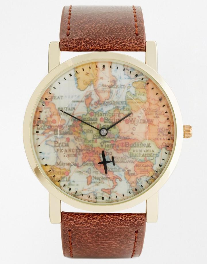 Asos Watch With Vintage Map Print - Brown