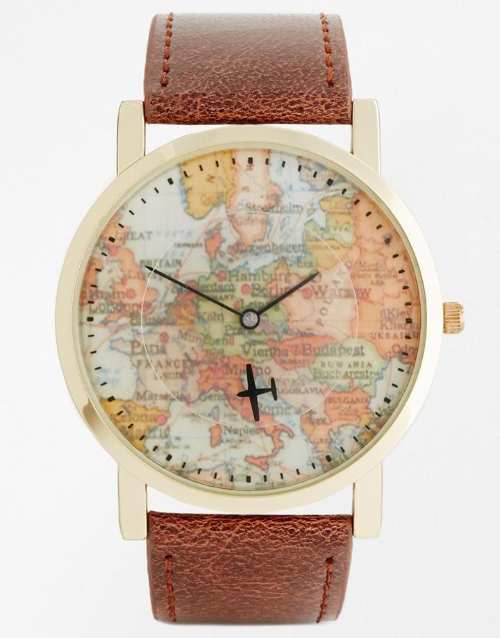 Asos Watch With Vintage Map Print - Brown