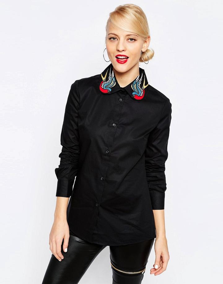 Love Moschino Swallow Tattoo Collar Shirt - Black