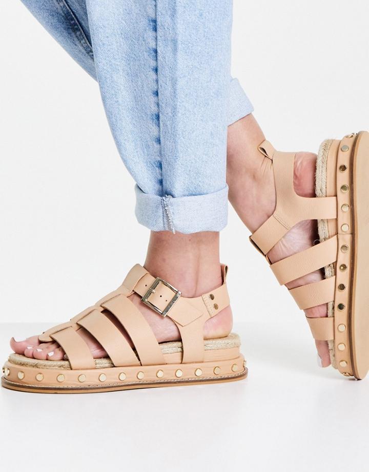 Asos Design Jen Premium Leather Fisherman Espadrilles In Camel-neutral