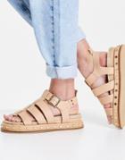 Asos Design Jen Premium Leather Fisherman Espadrilles In Camel-neutral
