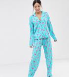 Asos Design Tall Flamingo Pants Pyjama Set In 100% Modal-multi