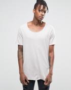 Asos Longline T-shirt In Textured Slub With Scoop Neck And Seam Detail - Light Gray