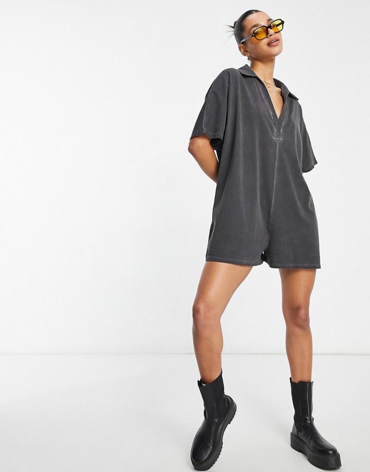 Asos Design Oversized Romper In Washed Black