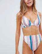 Asos Design Mix And Match Underwired Plunge Bikini Top In Pastel Stripe Print-multi
