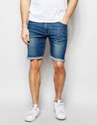 Asos Skinny Denim Shorts In Mid Wash - Mid Blue