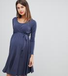 Bluebelle Maternity Nursing Long Sleeve Wrap Front Midi Dress In Slate Gray - Blue