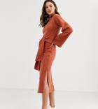 Asos Design Tall Super Soft Crew Neck Tie Front Midi Dress