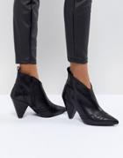 Kurt Geiger Black Leather Western Heeled Ankle Boots - Black