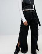 The Ragged Priest Wide Leg Denim Jeans With Splits - Black