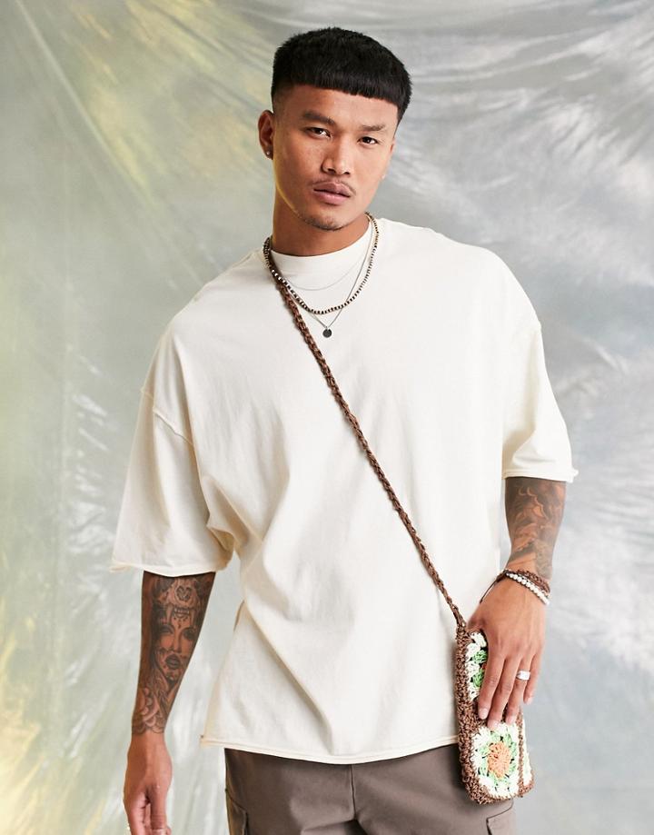 Asos Design Oversized T-shirt With Side Splits And Raw Seams In White