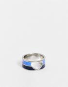 Asos Design Festival Ring With Cut Out Heart In Black And Blue Enamel-multi