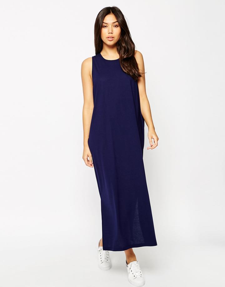 Asos Drop Armhole Maxi Dress - Navy