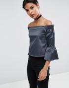 Asos Satin Off Shoulder Top - Gray