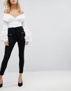 Afrm Stripe Lace Up Skinny Jeans With Front Zip Pockets - Black