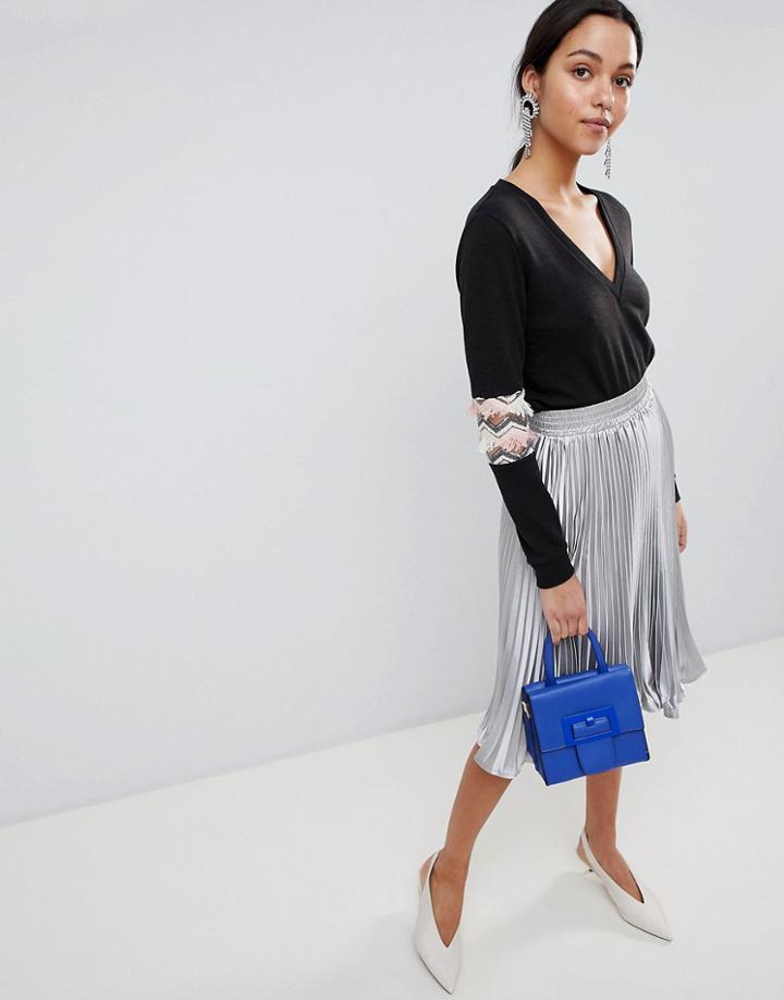 Traffic People V Neck Long Sleeve Sweater With Sequin Detail - Black