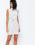 Asos Stripe Shirt Dress With D-ring Belt Detail - White And Black