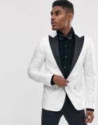 Devils Advocate Skinny Fit White Lace Overlay Satin Lapel Dinner Jacket