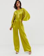 Asos Edition Blouson Sleeve Satin Jumpsuit - Gold