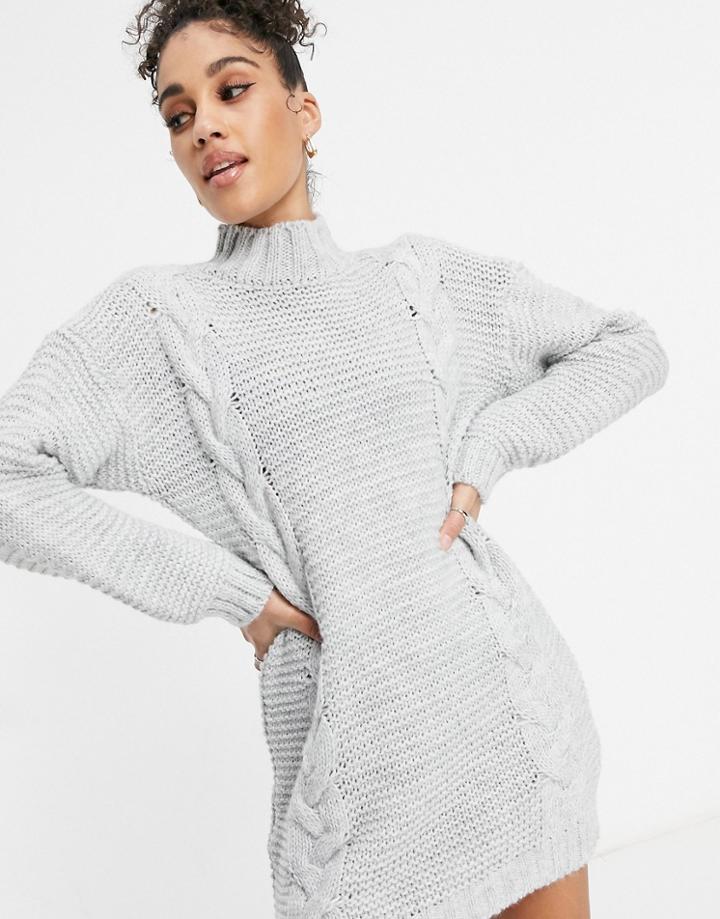 Naanaa Cable Knit Sweater In Light Gray-grey