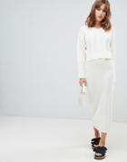 Asos Design Two-piece Midi Skirt In Wide Rib - Cream