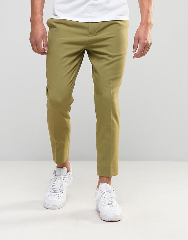 Asos Tapered Cropped Pants In Green - Green