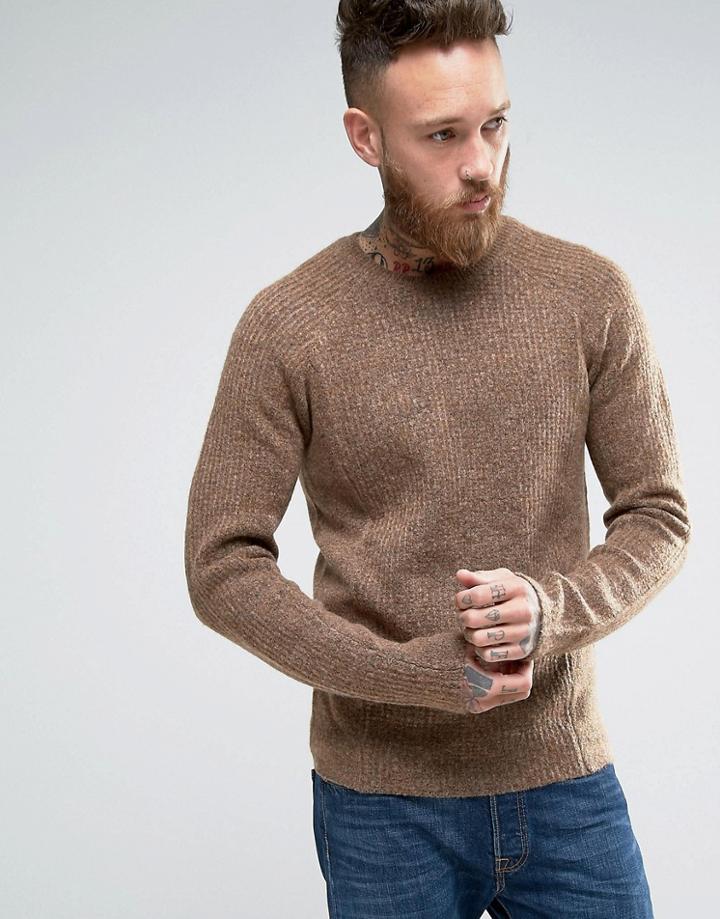 Asos Textured Knit Sweater With Clean Edges - Brown