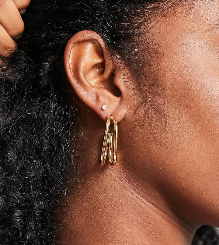 Asos Design 14k Gold Plated Double Row Hoop Earrings In Oval Design