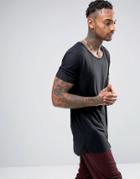 Asos Super Longline T-shirt With Scoop Back Hem In Sheer Rib - Black