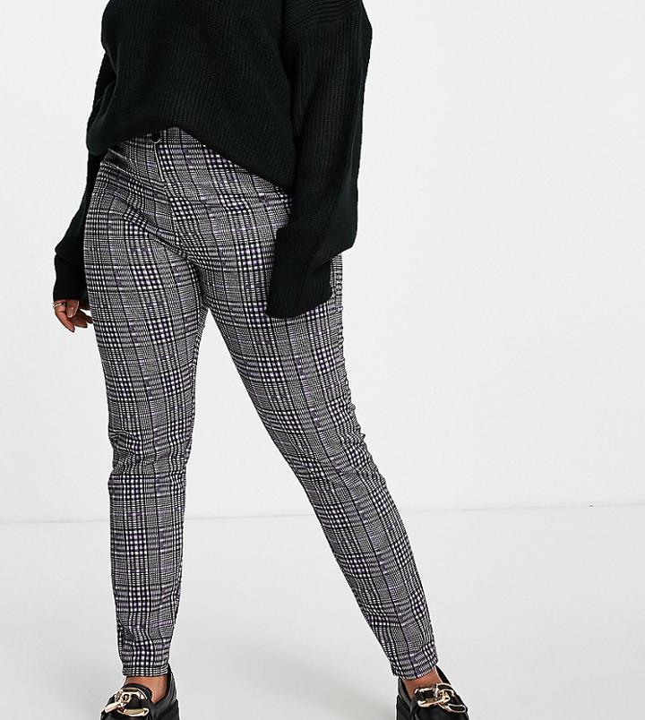 Pieces Curve High Waisted Leggings In Purple Check-multi