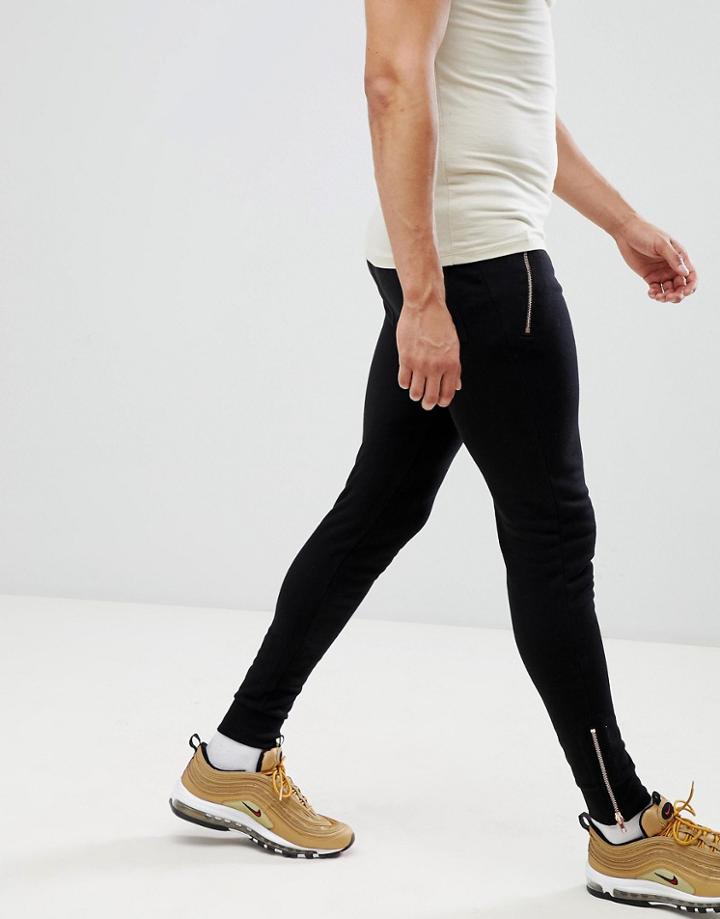 Asos Design Skinny Joggers With Rose Gold Ankle Zip And Pockets - Black