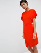 Asos Tie Waist Dress With Asymmetric Hem - Orange