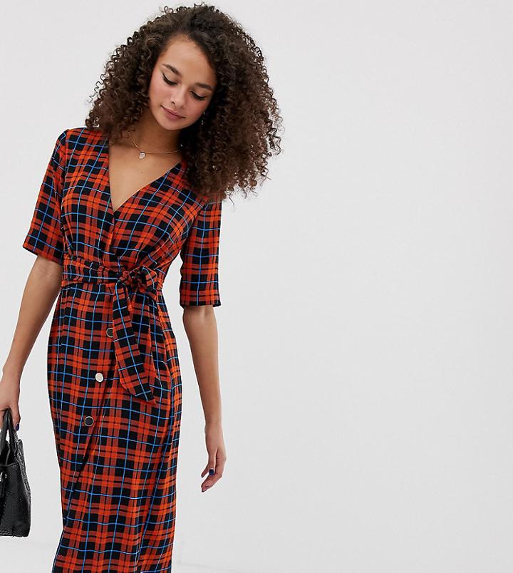Miss Selfridge Wrap Dress In Check-multi