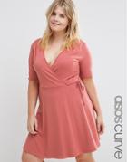 Asos Curve Skater Wrap Tea Dress - Dusky Pink