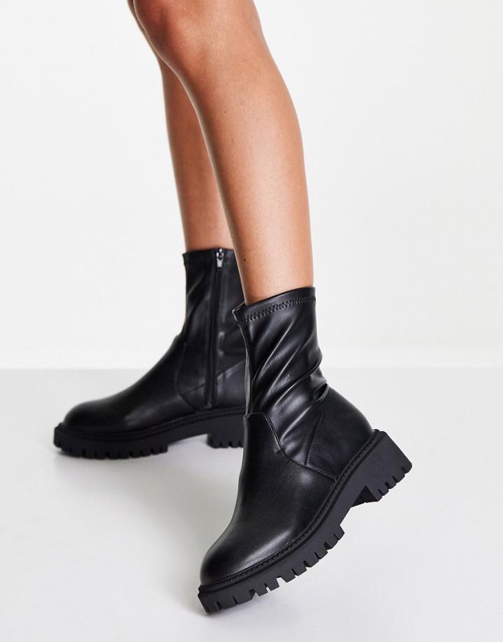 London Rebel Chunky Chelsea Calf Boots In Black