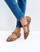 London Rebel Mary Jane Leopard Buckle Flat Shoe - Beige