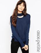 Asos Petite High Neck Sweater With Cut Out - Winter White