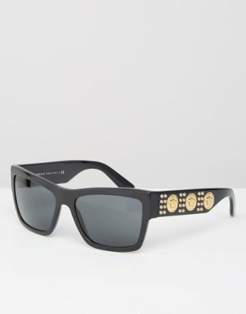 Versace Square Sunglasses With Repeat Side Medusa - Black