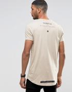 Asos Super Longline T-shirt With High Density Text Print In Beige - Beige
