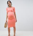 Asos Design Maternity Bardot Dress With Half Sleeve - Orange